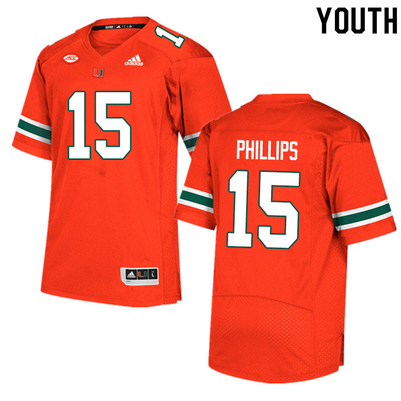 Youth #15 Jaelan Phillips Miami Hurricanes College Football Jerseys Sale-Orange